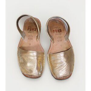 Pons Womens Classic Style Avarca Sandals Slingback Peep Toe Gold Leather sz 10